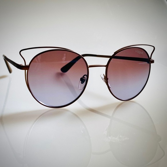 Vogue Cat-Eye Phantos Sunglasses w/Case- Violet Gradient  Lens Brown Metal Frame - Picture 1 of 5